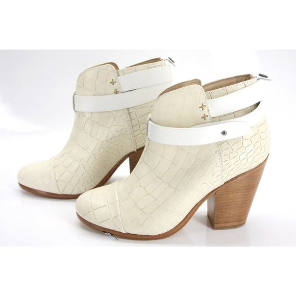 Rag & Bone Harrow Off White Croc Leather Cap Toe Ankle Boot - Picture 10 of 12